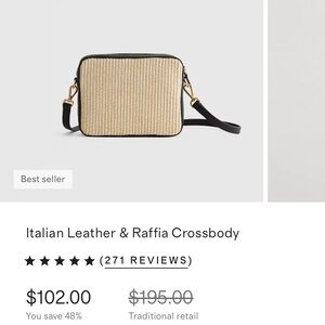 Italian Leather & Raffia Crossbody Bag - Black and Natural